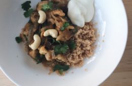 Moroccan Chicken with cashews, onion and couscous