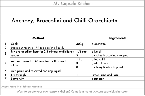 Anchovy, Broccolini and Chilli Orecchiette recipe