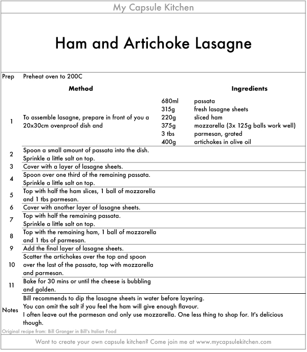 Ham and Artichoke Lasagne recipe