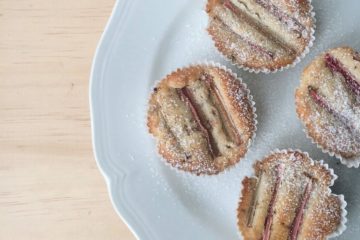 Rhubarb and Almond Muffins on a white plate
