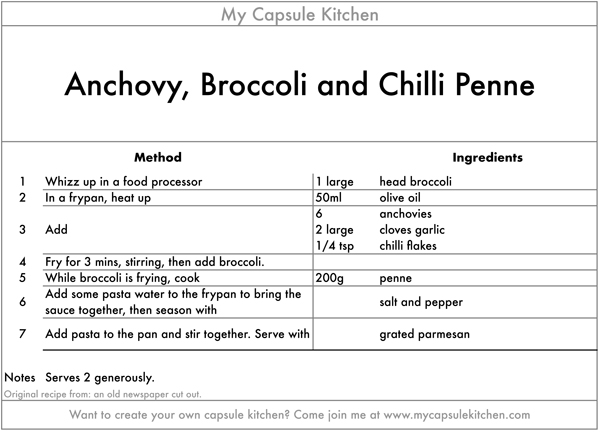 Anchovy, Broccoli and Chilli Penne recipe