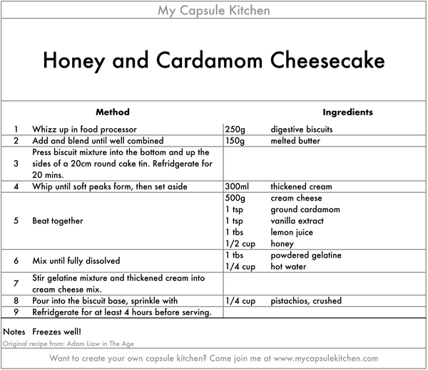 Honey and Cardamom Cheesecake recipe