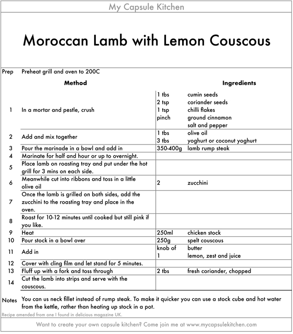 Moroccan Lamb with lemon Couscous recipe