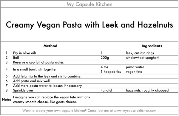 Leek and Hazelnuts pasta recipe