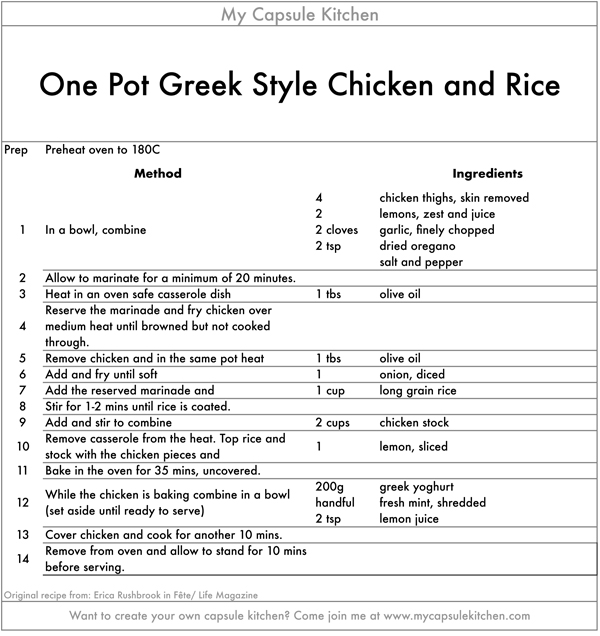 One Pot Greek Style Chicken and Rice recipe