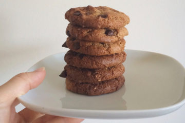 Nigella's nutbutter cookies in a neat pile on a white plate