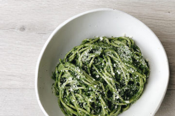 Tuscan Kale Spaghetti in a white bowl