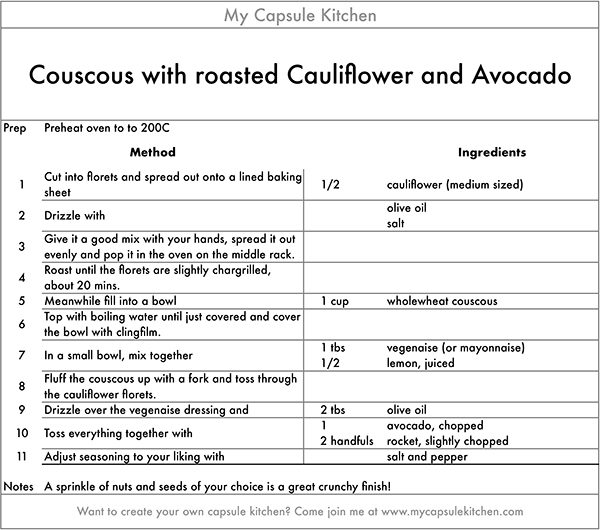 Couscous with roasted cauliflower and avocado recipe