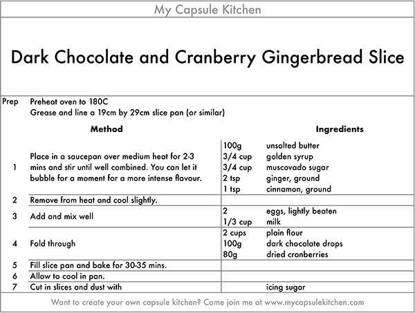 Dark Chocolate and Cranberry Gingerbread Slice recipe