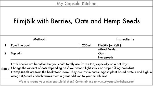 Filmjolk with Berries, Oats and Hempseeds recipe card