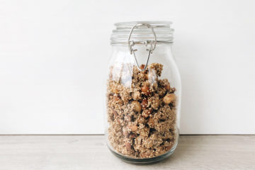 spiced quinoa granola in a glass jar