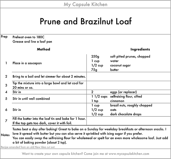 Prune and Brazil nut Loaf recipe