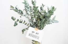 bunch of eucalyptus with a tag saying 'you are wonderful'