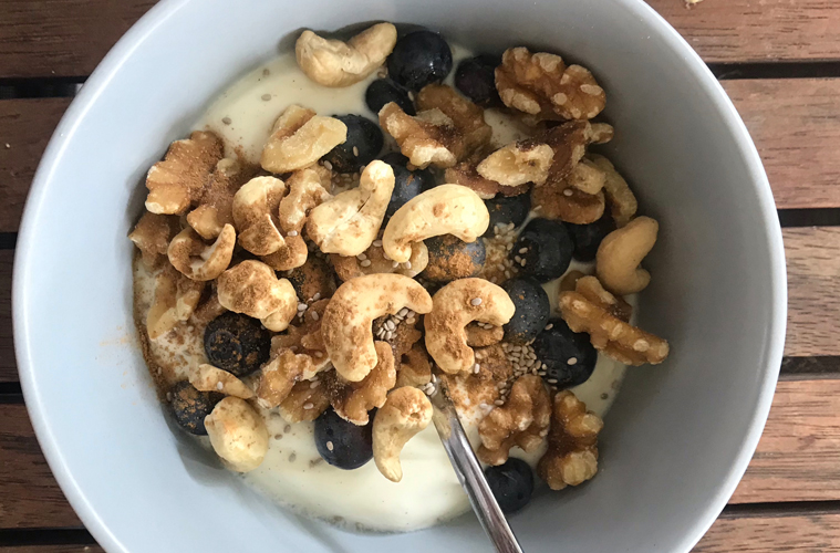 yoghurt with nuts in a bowl