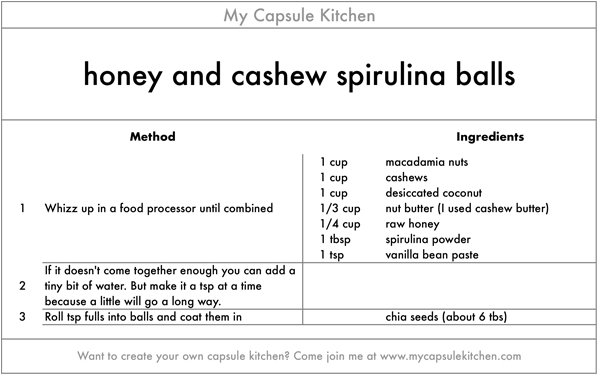 honey and cashew spirulina balls recipe