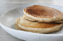 wholemeal pancakes on a white plate